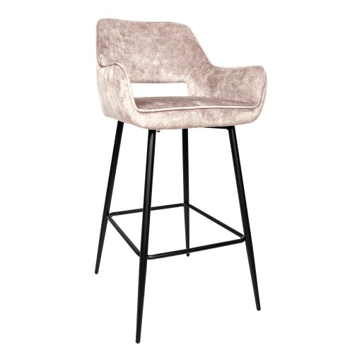 Fallon Velvet Khaki Bar Stool Black Metal Leg KD