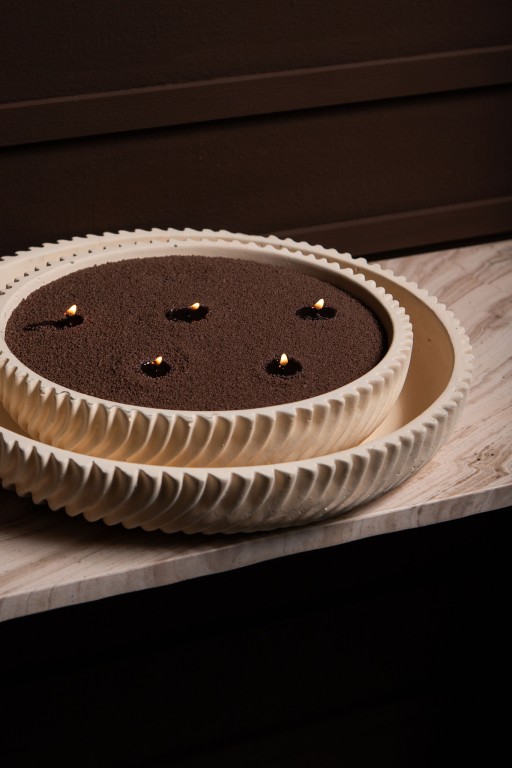 Lianna Cream Cement Round Bowl With Line Pattern M