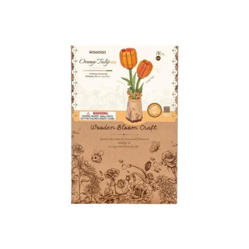 Robotime, DIY Houten Bloem Orange Tulip, Oranje Tulp, TW081
