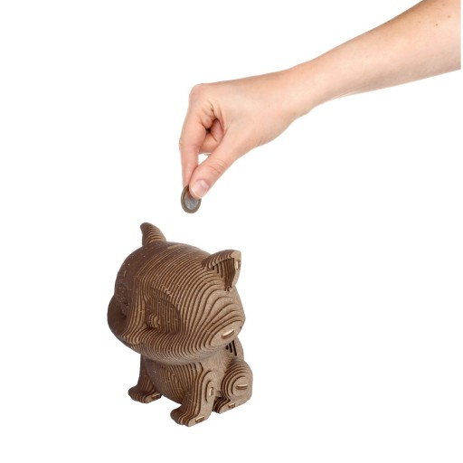 Eco Wood Art (EWA) 3D Houten Bouwset Spaarpot Kat/Cat, 3793, 13,6x12,7x14,1cm