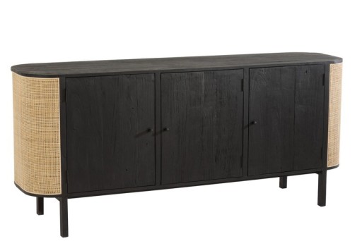J-Line Molly Rattan cabinet - 3 doors - wood - black