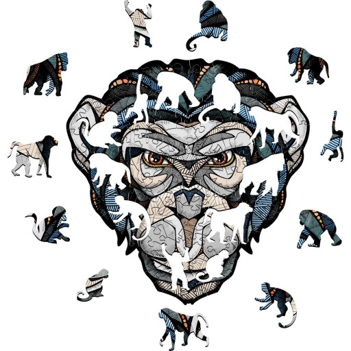 Eco Wood Art (EWA) Houten Legpuzzel Chimpansee/Chimp, 3618, Size M, 28,4x28,1cm