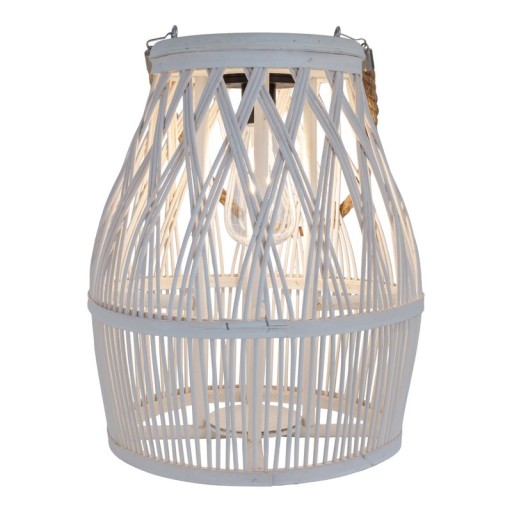 LED Solar-Dekoleuchte "Korbinian" für Garten und Terrasse aus Holz und Rattan in natur, Solar Lampe 34 cm hoch