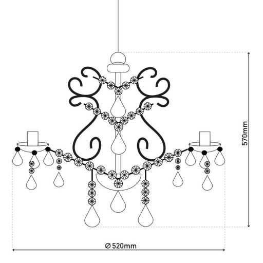 5er Krone "CECILIA" für E14 Sockel, Ø 52 cm, aus Metall und Acryl, in Chrom