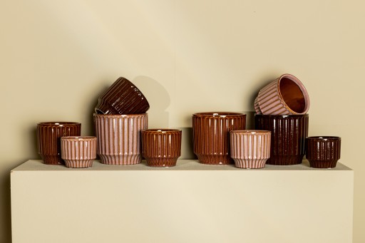 Hodor Bordeaux Glazed Ceramic Round Pot Lines S