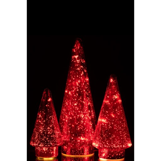 J-Line decoratie Kerstboom - glas - rood - large - LED lichtjes