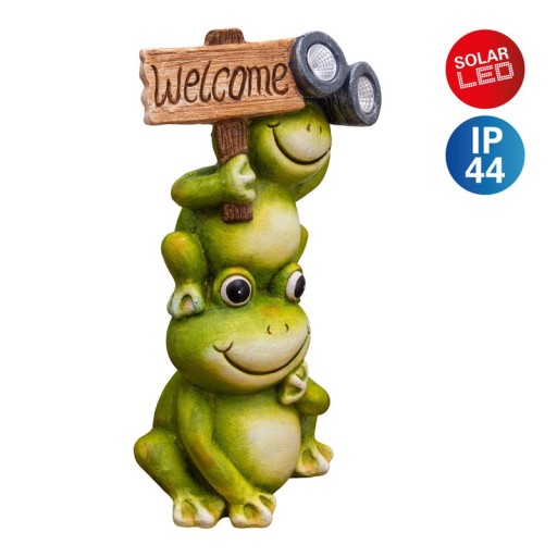 LED Solarleuchte "Frosch" für Terrasse und Garten, aus grünem Kunststoff mit fest verbauten LEDs, Deko Lampe für Außen ca. 45 cm hoch