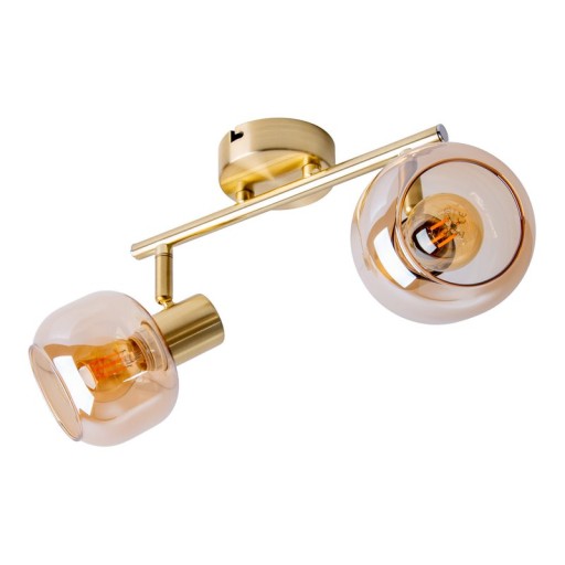 2er Spot/Deckenleuchte "LIBBY", klassische Deckenlampe aus messingfarbenem Metall und getöntem Glas in Amber, mit E14-Fassung, für Esszimmer, Wohnzimmer, Diele oder Büro, 40 cm lang