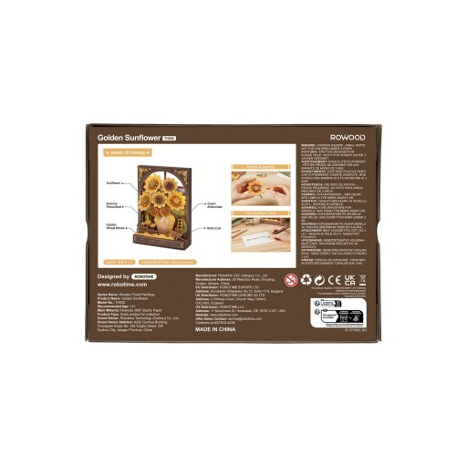 Robotime, 3D Houten Puzzel, Golden Sunflower, TH002, 16,5x8X21,5 cm