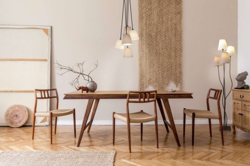 Textile standing lamp 4-flame "boho", floor lamp in beige/brown, with E14 socket, for dining room, living room, hallway or office, 138 cm high