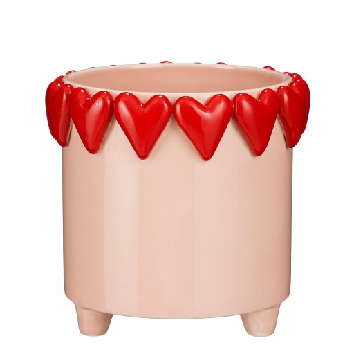 Bloempot met Hartjes - H18 x Ø21 cm - Dolomiet - Roze, Rood