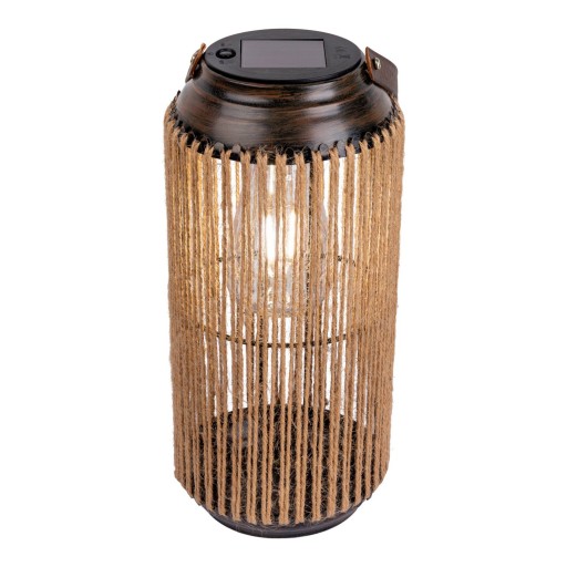 LED ZONNELIJKE LICHT "KORBINIAN" voor tuin en terras, decoratieve lamp gemaakt van metaal met jutespanning in de natuur, LED's stevig geïnstalleerd zonnelamp voor buiten 29 x 13 cm