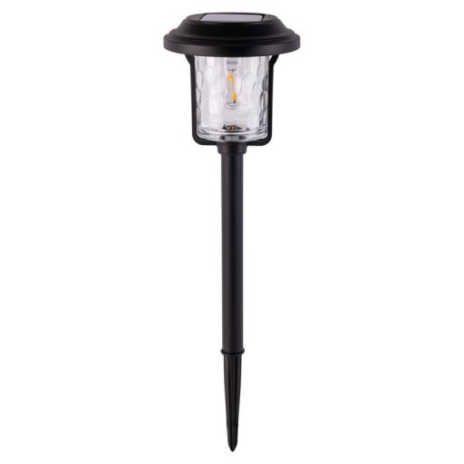 Solar-deco-earth spit "Simon" 54.7 cm high, made of black metal and structured glass, integrated LED, warm white.