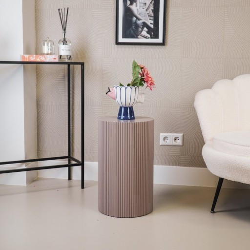 Side Table / Pillar- Cylinder - MDF - Taupe -30x54cm