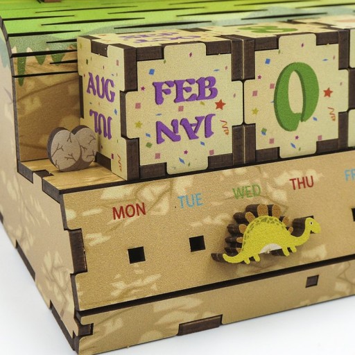 DIY Houten Puzzel Kalender, Jurassic Party, Tone-Cheer, TQ012, 10,5x8,9x15,5cm