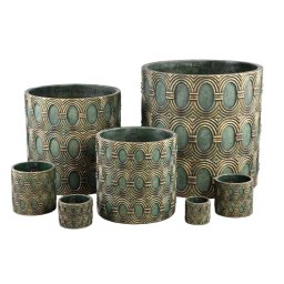 Kamilla Green Cement Round Pot Gold Art Deco Big M