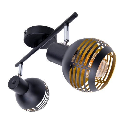 2-seater wall and ceiling light spot "Casco" made of metal in black, and gold, with E27 socket, 36 x 12 x 15 cm. Stylish lighting for living room, dining room or kitchen.