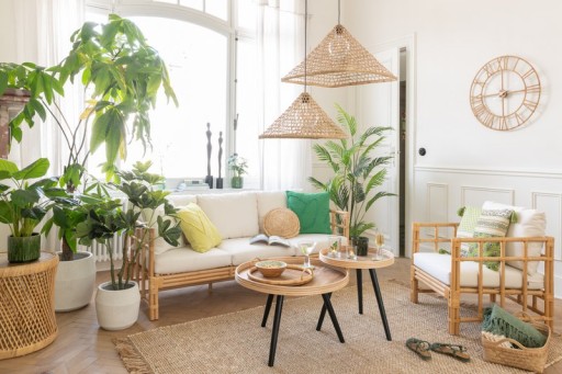 J-Line armchair Elise + Kcushion - rattan/textile - natural/white