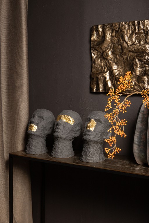 Bertrand Black Ceramic Head Statue With Gold Eyes