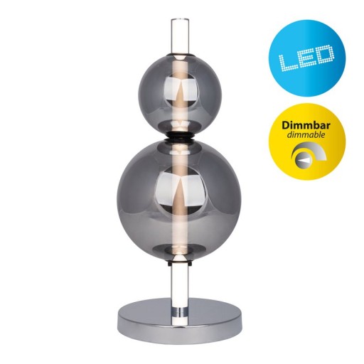 LED table lamp "Nova" chrome made of metal and smoke glass, with integrated LED, 44 cm high