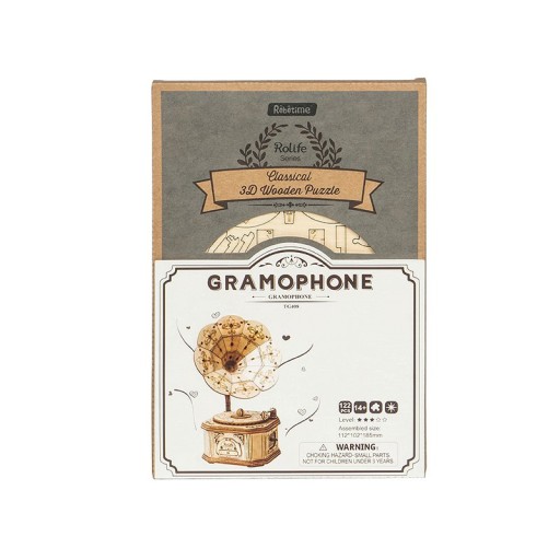 Robotime, 3D Houten Puzzel Grammofoonspeler, TG408, 11,2x10,2x18,5cm