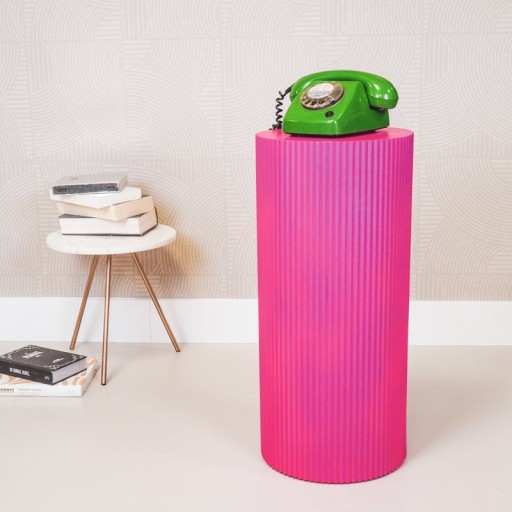 Side Table / Pillar- Cylinder - MDF - Neon Pink - 30x65cm