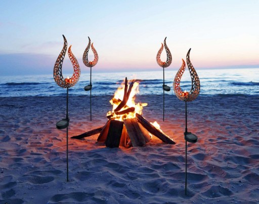 LED solar earth spit "Flame"-outer and spit made of metal and plastic in brown, with integrated LED