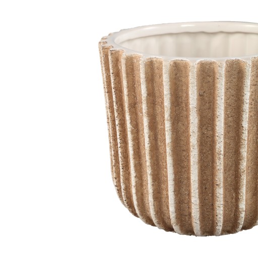 Ghada Brown Ceramic Round Pot With Lines XL