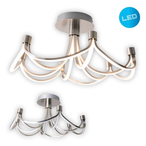 LED ceiling lamp "Festival" Ø 60cm, metal nickel matt and plastic, firmly built -in LEDs, lighting for living room, dining room, office or hallway