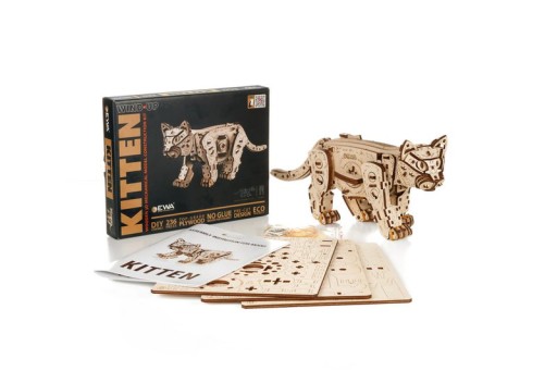 DIY 3D Mechanical Wooden Puzzle, Kitten, Eco Wood Art, 3830, 35.1X8.4X14.5