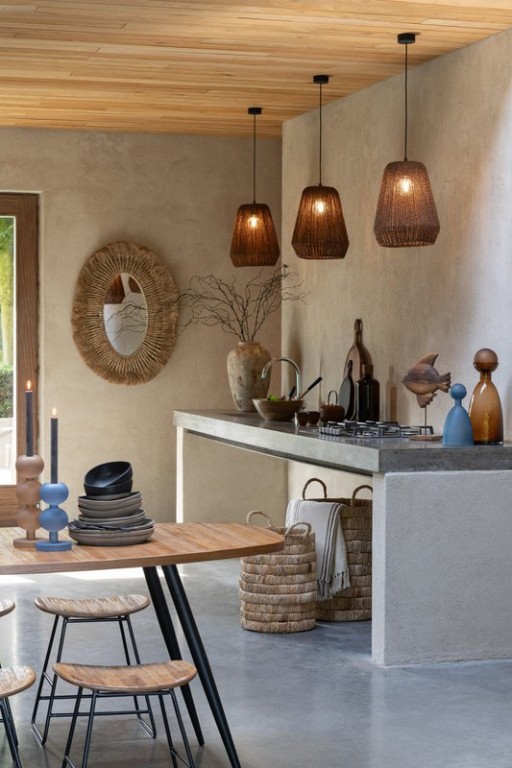 J-Line Hanging Lamp Braid Metal/Palm Black Large