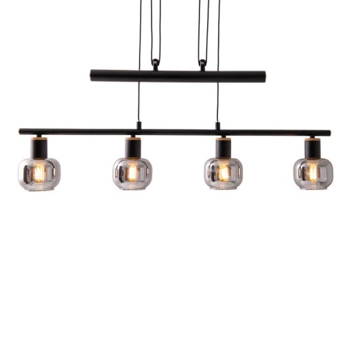 4 pendant lamp "fumoso", pendant lamp height adjustable made of metal and smoke glass in black, with E14 socket, for dining room, living room, hallway or office, 78 x 10 cm
