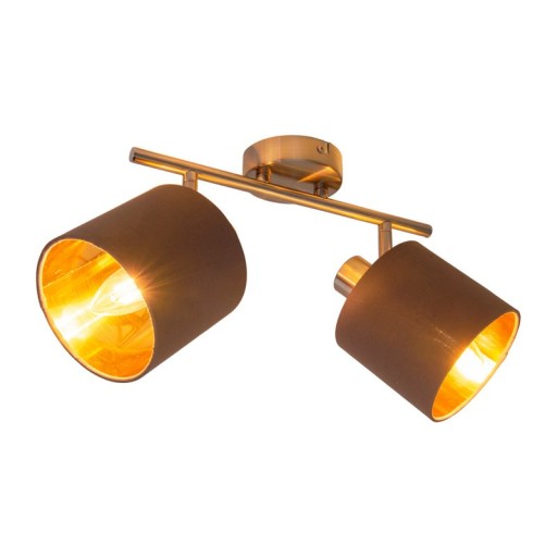 2-seater wall and ceiling lamp "Maron" made of metal-satin-matt with fabric umbrellas in brown, with E14 socket, lamp for living room, dining room, hallway and office, 46 x 12 cm