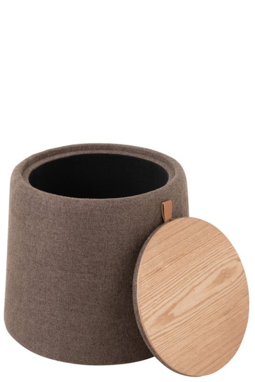 J-Line Pouf/Side Table Round Textile/Wood Brown