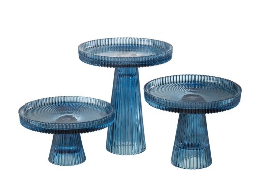 J-Line Set of 3 Cake Holder Nelly Glass Blue