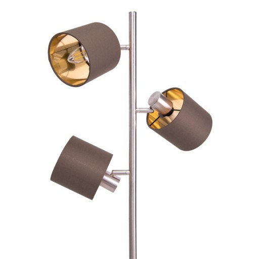 Stehleuchte "MARON" aus Metall satiniert-matt mit Stoffschirmen in Braun, mit E14-Fassung, für Esszimmer, Wohnzimmer, Diele oder Büro, Lampe für Wohnzimmer, Esszimmer, Flur und Büro, Stehllampe innen 153 cm hoch