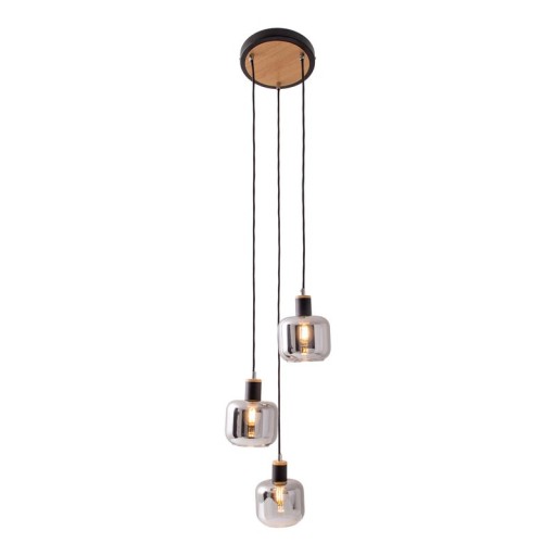 3 ceiling lamp "fumoso", pendant lamp made of metal and glass in black, with E14 socket, for dining room, living room, hall or office, hanging lamp total height 123 cm.