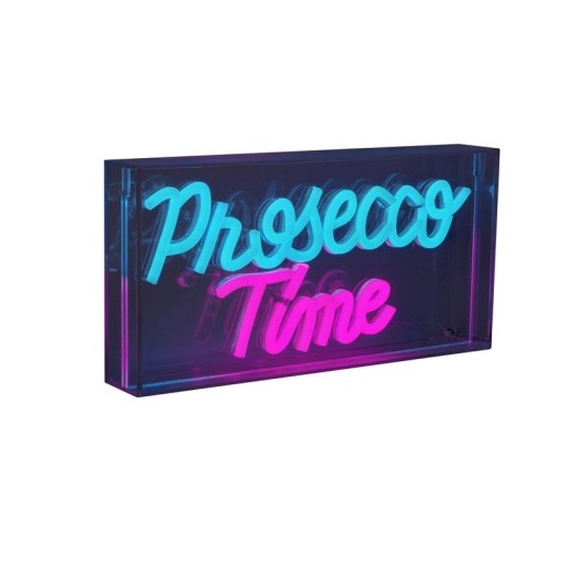 LED font light "Prosecco Time" decoration for inside 30 x 15 cm, in blue and magenta-red