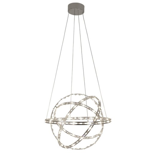 LED pendant lamp "Cosmos" metal and plastic in chrome, Ø60 cm, with firmly built -in LEDs, lighting for living room, dining room or office.