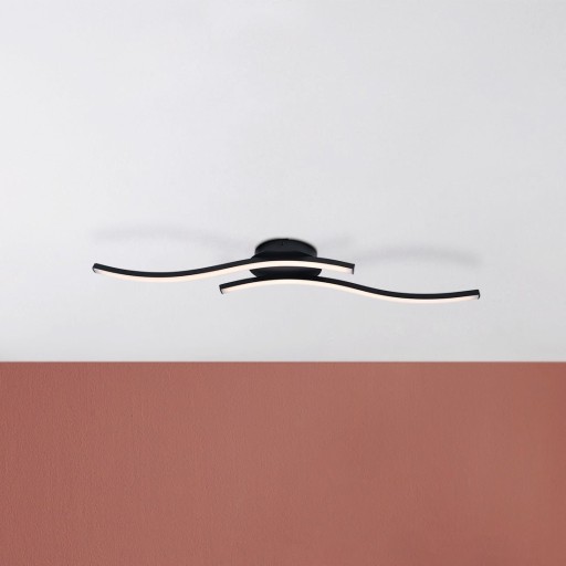 LED-wand/plafondlamp "Onda", plafondlamp gemaakt van metaal en plastic in zwart, met stevig ingebouwde LED's, verlichting voor woonkamer, eetkamer of kantoor 65 cm lang