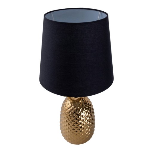 Ceramic table lamp "pineapple", table lamp made of ceramic with gold-colored glaze and black fabric screen, with E14 socket, for dining room, living room, hallway or office, table lamp 45 cm high