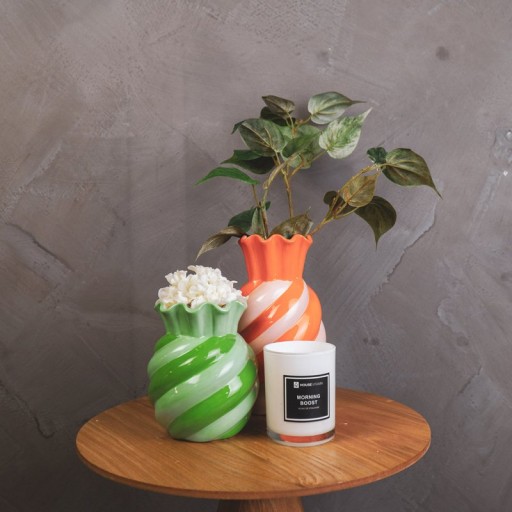 Vase- Swirl- Stoneware - Mint/ Green- 13x13x15.5cm