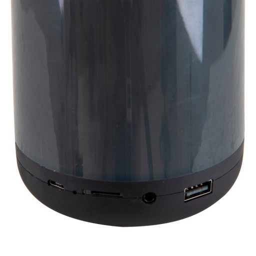 LED table light with BT speaker "Festa" for outdoor area made of black plastic with integrated LEDs, 18 cm high