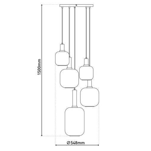 5er Pendelleuchte "FUMO", Pendellampe aus Metall und Glas in Schwarz,, mit E14-Fassung, für Esszimmer, Wohnzimmer, Diele oder Büro, Hängelampe Ø ca. 55 cm