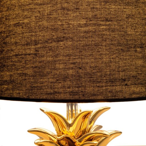 Ceramic table lamp "pineapple", table lamp made of ceramic with gold-colored glaze and black fabric screen, with E14 socket, for dining room, living room, hallway or office, table lamp 45 cm high