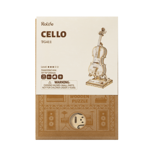 Robotime, 3D Houten Puzzel Muziekinstrument Cello, TG411, 7x7x20cm