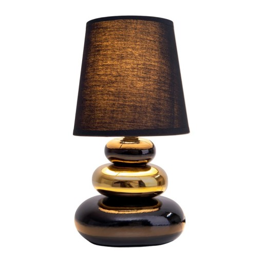 Keramik Tischleuchte "STONEY", Tischlampe aus Keramik und Textil in Schwarz,-Gold, mit E14-Fassung, Tischlampe für Esszimmer, Wohnzimmer, Diele oder Büro, oder als Nachttischlampe, 31 cm hoch