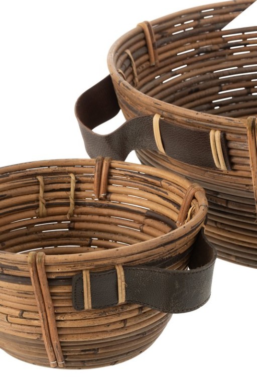 J-Line bowl + handle - rattan B- brown - 3 pieces