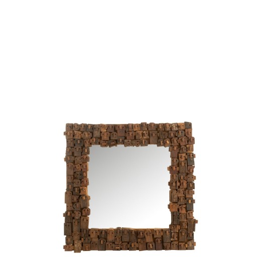 J-Line spiegel Syma - hout/spiegel - naturel - small - 90 x 90 cm