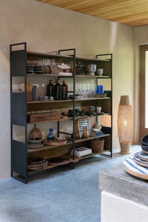 J-Line Rack Recycled Wood/Metal Black/Natural Large